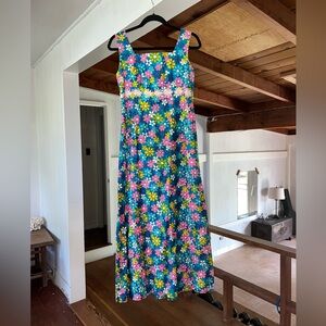 Vintage 60’s 70’s Multicolored Mod Floral Maxi Dress. Size S Bold Colors